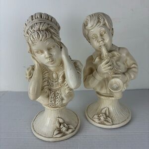 Vintage-70s set of cream boy & girl bust /J Kendrick Universal Statue/music